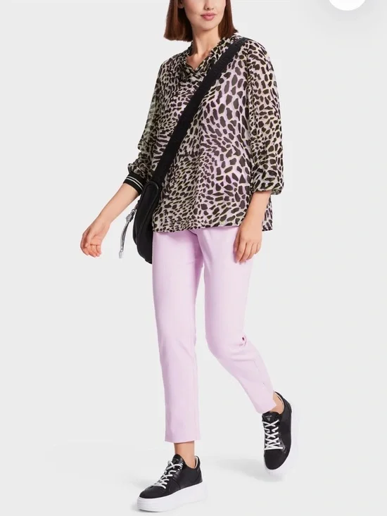 Marc Cain Sport Long-Sleeve Animal Print Drawcord Top in Lavender and Black S - Picture 3 of 14